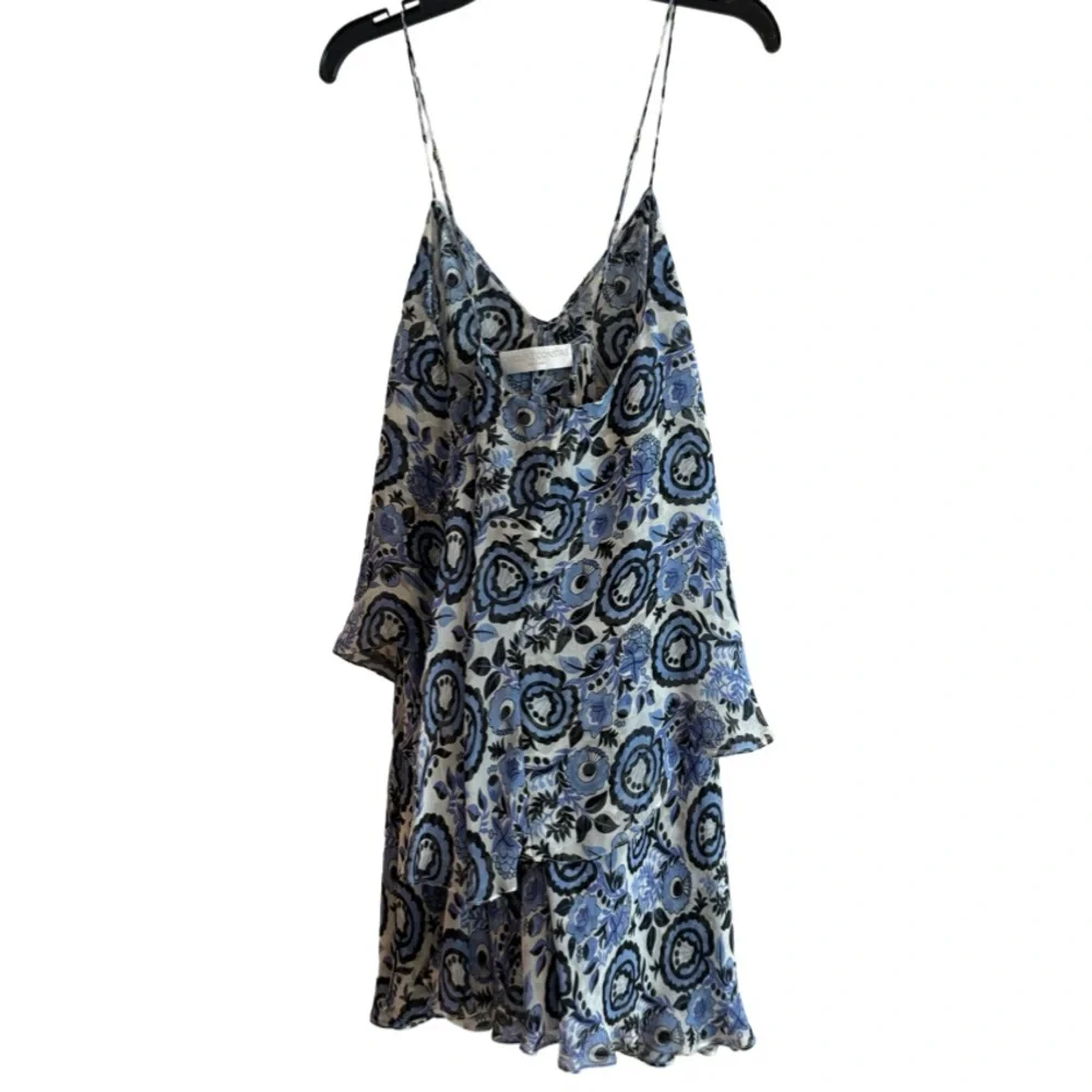 CAROLINE CONSTAS Silk Print Tiered Mini Dress Blue M NWOT - Picture 2 of 6